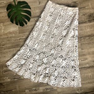 Casadei Long Cream Floral Crochet Festival Skirt